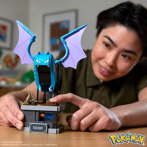 Mega Brands Pok'mon Building Toys Set Mini Motion Golbat With Wing Flapping Motion 5 Inches 313 Pieces