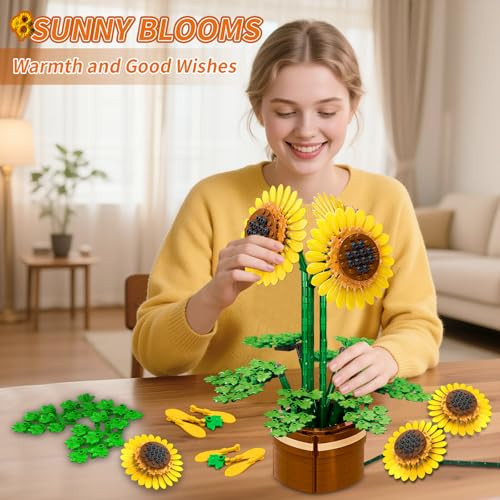 Kiothdre Sunflower Building Set Flowers With Vase Botanical Collection Kit For Adults 739Pcs