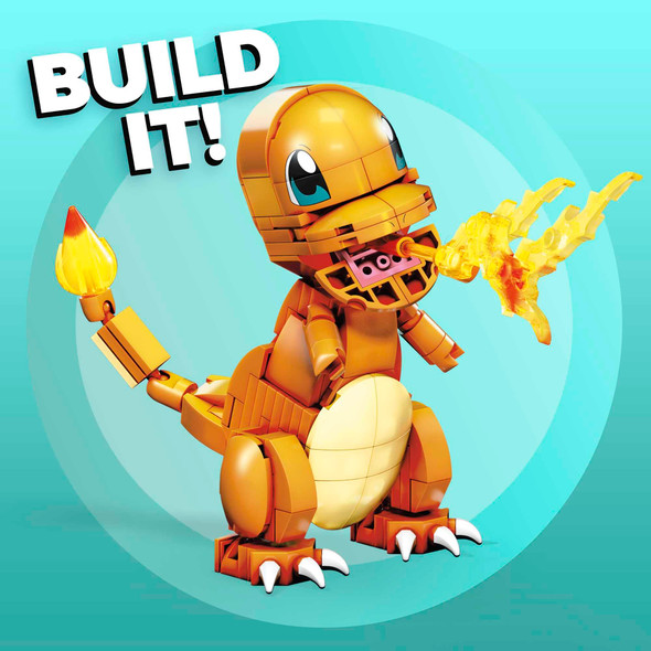 Mega Brands Pok'mon Building Toys Set Build and Show Charmander With Tall For 4 Inches 180 Pieces