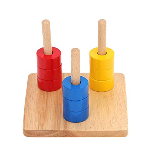 Adena Montessori Stacking Toys Colored Discs On 3 Colored Dowels