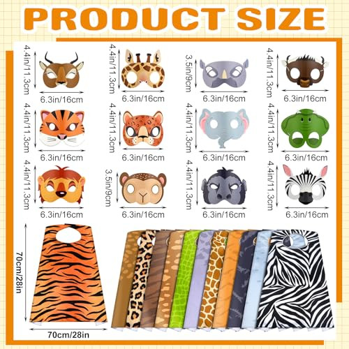 Vertintong Safari Animal Mask And Capes Kids Jungle Safari Theme Party Favors 12 Set
