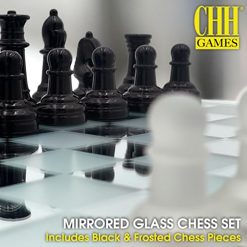 Chh AvantGarde Black Frosted Glass Chess Set With Mirror Board Black