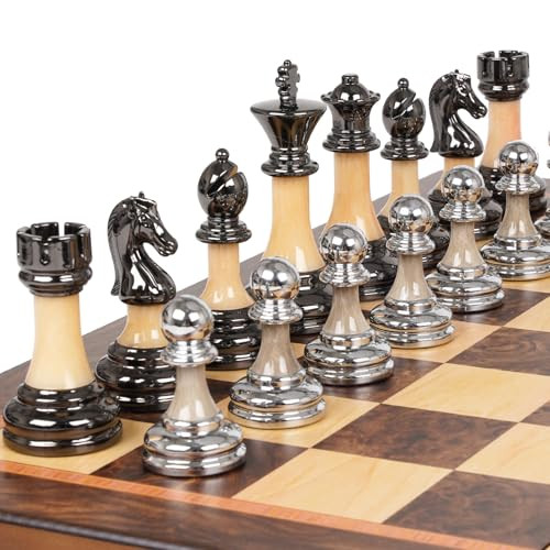 Ghooi Luxury Large Chess Set Wooden Chess Board With Metal And Acrylic 17 Inch