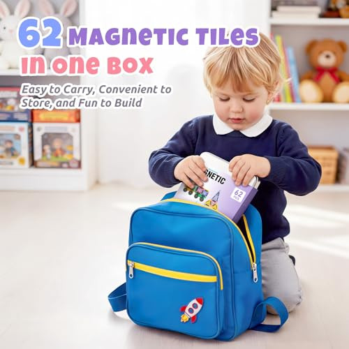 Gagaku Mini Magnetic Tiles Travel Magnetic Tile With Portable Storage Box Magnetic 62 Pcs