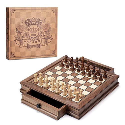 Amerous Magnetic Wooden Chess Set 12.8 X 12.8 Walnut Chess Board Game