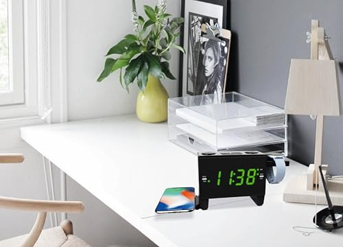 Hannlomax Hx204Wi Alarm Clock Radio With Wireless Charging Pad And Dual Usb