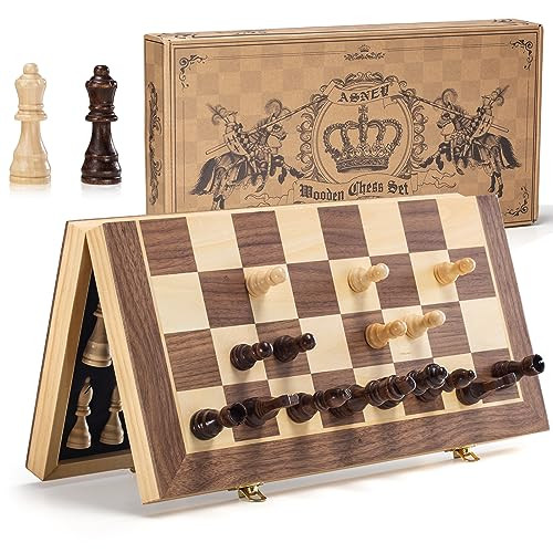 Asney Upgraded Magnetic Chess Set 15 Tournament Staunton Wooden Chess Board Game