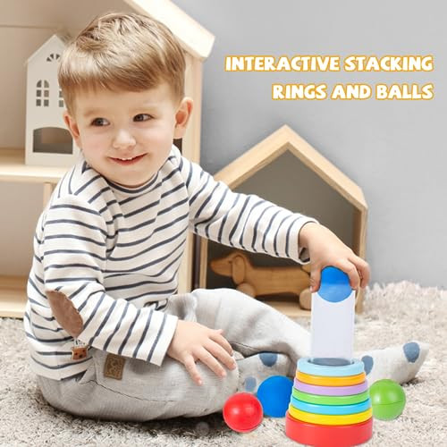 Adena Montessori Interactive Stacking Rings And Balls For Babies 612 Months Clear
