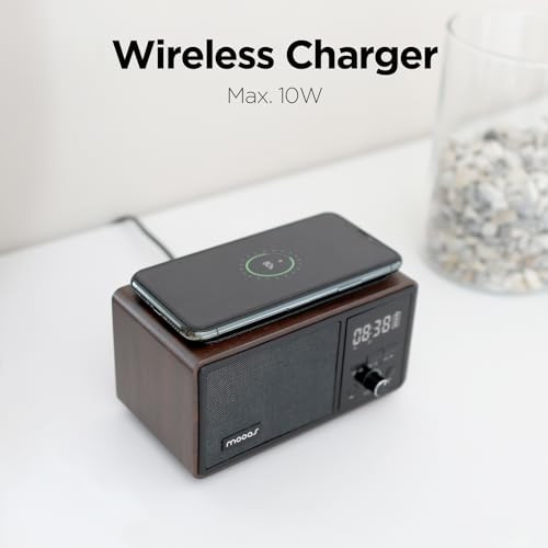 Mooas Retro Bluetooth Radio Speaker Vintage Charging Desk Clock Portable Bedside Analog
