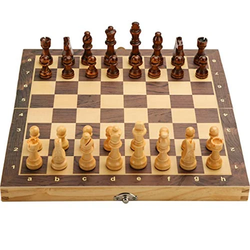 Luckywish 15 X 15 Magnetic Wooden Folding Chess Set With 2 Extra