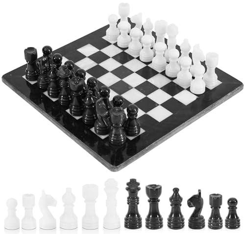 Radicaln Marble Chess Set Black And White Handmade Chess Game 12 Inches Black