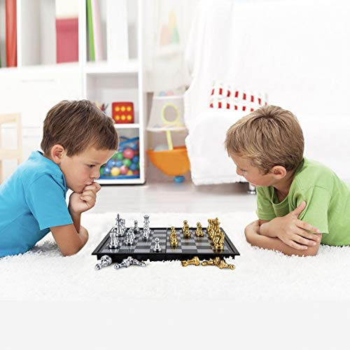 Amerous 10'' Magetic Travel Chess Set Plastic Portable Folding Chess Board Game Gold
