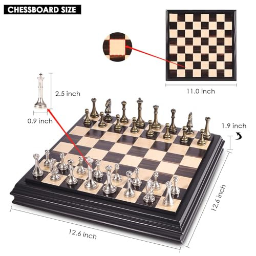 Amerous Wooden Chess Set With Metal Chess Pieces'classic Board Game W/ 2.5'' 12.5 Inches