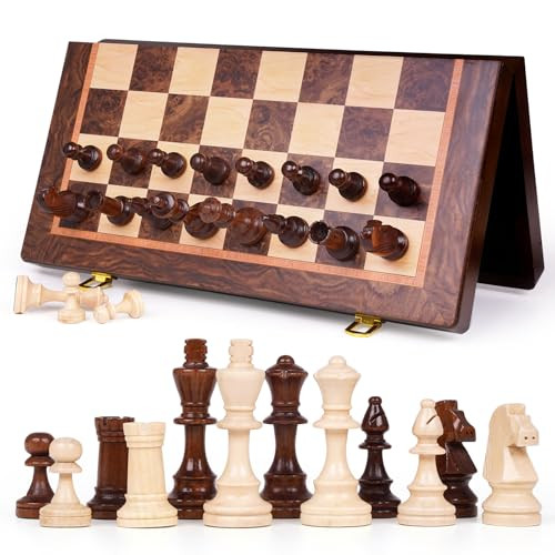 Xaohao Magnetic Chess Set Wooden Chess Set With Storage Folding Travel Chess 15 Inch