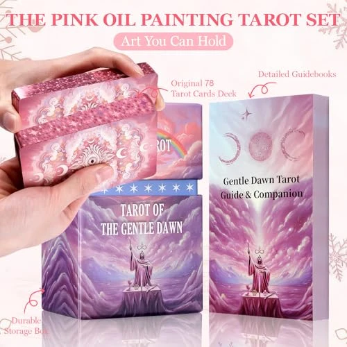 Xsylohxl Oil Painting Pink Tarot Cards With Unique Foil Edge And Guide Pink