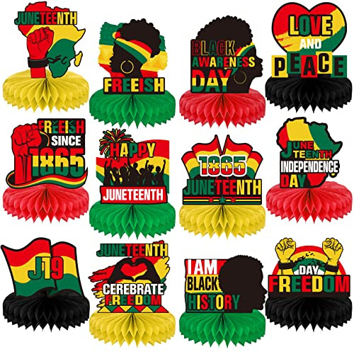 Zoiiwa Juneteenth Day Honeycomb Centerpieces Table Decorations For African American Party Supplies 12 Pieces