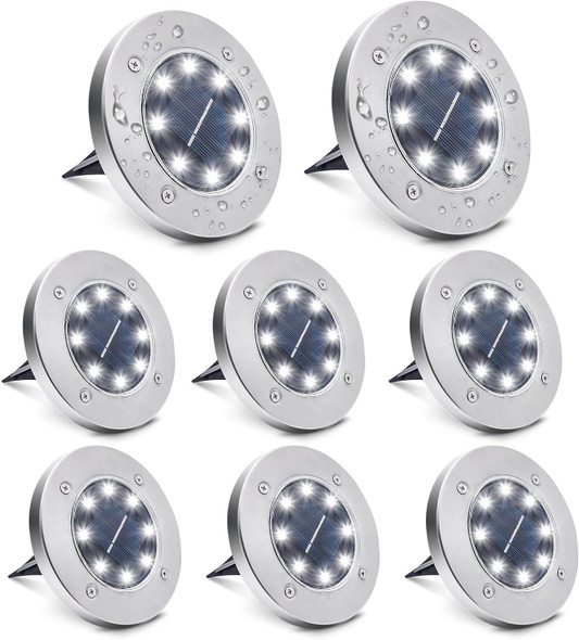 8 Pack White Solar Ground Lights,8 Led Waterproof InGround Lights Solar Powered Garden Lights Patio Disk Lights Outdoor Landscape 8 Pack White Solar Ground Lights,8 Led Waterproof InGround Lights Solar Powered Garden Lights Patio Disk Lights Outdoor Landscape