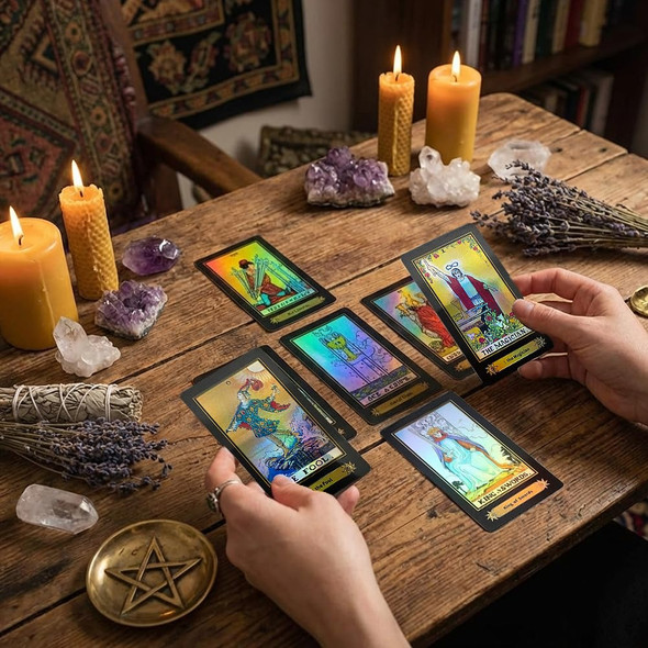Vovoh Tarot Cards Deck 78 Holographic Classic Tarot Cards With Surface Laser