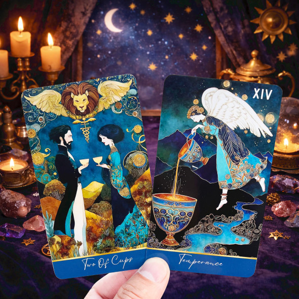 Dpehakmk Azure Arcana Tarot Deck 78 Tarot Cards With General Guidebook Artistic Blue