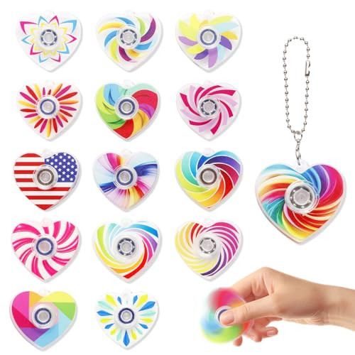 Knfinnduu Heart Fidget Spinner Party Favors 2In1 Sensory Rotating Pendant Toys Stress 30 Pack