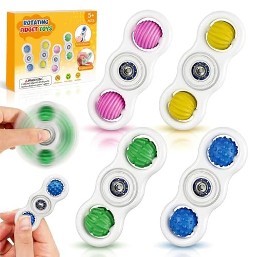 Limotex Sensory Fidget Toys For Kids: 2In1 Silicone Quiet Fidget Spinner With 4 Pack