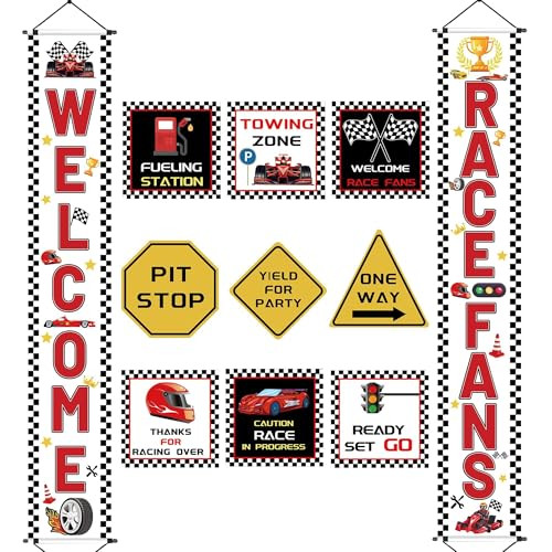 Xipegpa Race Car Birthday Party Decorations Race Car Theme Banner Checkered Flags