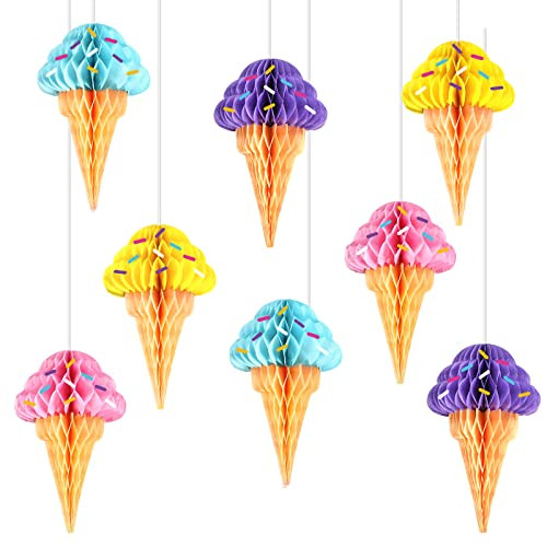Zoiiwa Ice Cream Honeycomb Balls Decorations Centerpieces For Tables Ice Cream Hanging 8Pcs