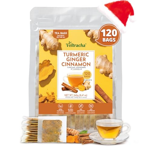 Veltracha Premium Turmeric Ginger Cinnamon Tea Bags 120 Tea Bags 100% Natural
