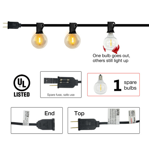 DAYBETTER 50FT Outdoor String Lights Waterproof,Patio Lights with 25 Shatterproof Dimmable LED Edison Bulbs(+1 Spare),Connectable G40 Globe String Lights for Outside Garden Yard Porch,Black Wires