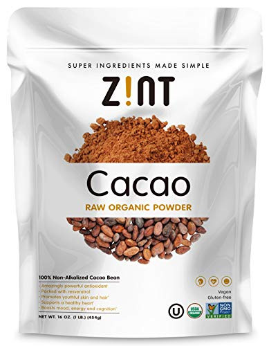 Zint Organic Cacao Powder : Raw NonAlkalized Chocolate With Powerful Antioxidants And 16 Oz