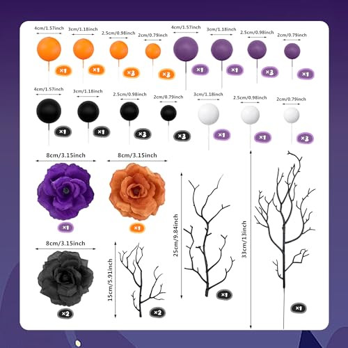 Xipegpa Orange Purple Black Flower Cake Toppers Balls Cake Decorations For Birthday 35 Pcs Orange