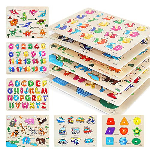 Gr Grinnnie Wooden Peg Puzzle For Toddlers Toddler Puzzles Set For 3 4 6 Pack