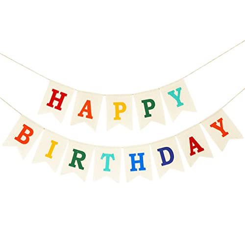 Crownos Burlap Happy Birthday Banner Assembled Birthday Banner Sign Garland For Colorful