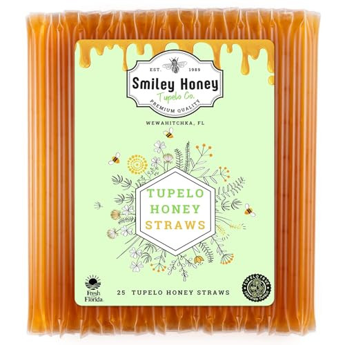 B1 Honey Smiley Honey 100% Tupelo Honey Straws Raw Pure And Unfiltered Honey 25 Count