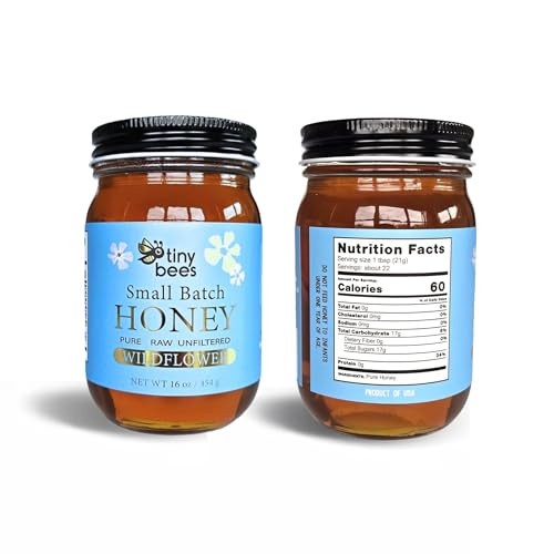 Tiny Bees Raw and Unfiltered Wildflower Honey 100% Organic Pure Honey Glass Jar 16 Oz