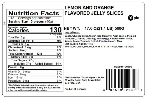 Yupik Lemon and Orange Flavored Jelly Slices Candy Soft Jelly Candies With 17.6 Oz 1.1 Lb