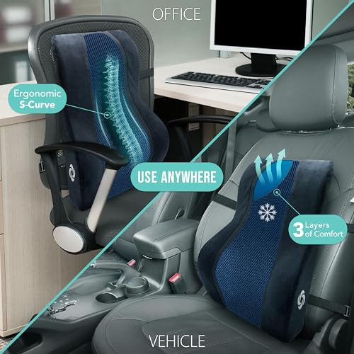 Samsonite Memory Foam Lumbar Support Pillow Ergonomic Back Cushion For Office Chair Black