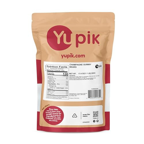 Yupik Champagne Gummy Bears Soft and Chewy Candy Infused With 2% Champagne 17.6 Oz 1.10 Lb
