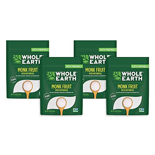 Whole Earth Sweetener Monk Fruit Sweetener With Erythritol PlantBased Sugar Alternative (Pack Of 12 Ounce Pack Of 4