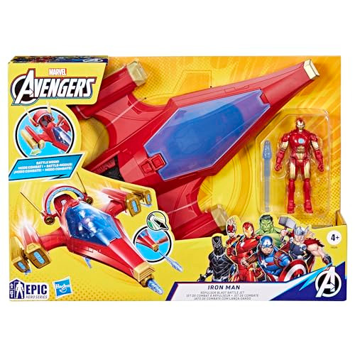 Marvel Avengers Epic Hero Series Iron Man Repulsor Blast Battle Jet 4Inch 10 Cm