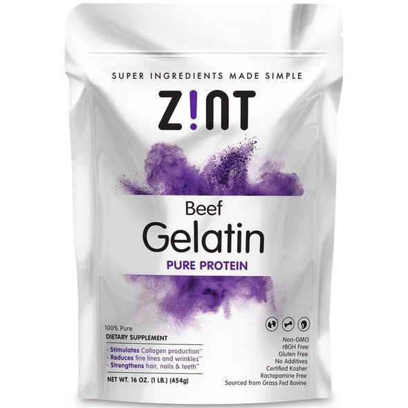 Zint GrassFed Beef Gelatin Protein Powder Pouch 16 Ounce