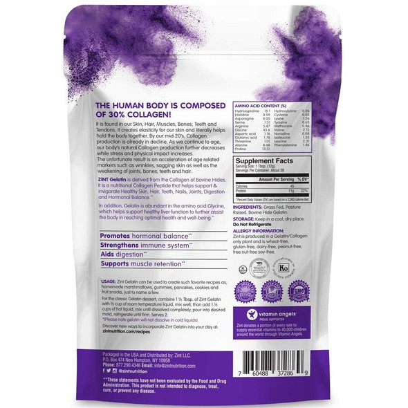 Zint GrassFed Beef Gelatin Protein Powder Pouch 16 Ounce