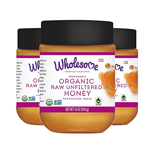 Wholesome Organic Raw Unfiltered Honey Pesticide Fair Trade Non Glyphosate Non 16 Ounce Pack Of 3