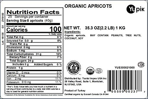 Yupik Organic Apricots NonGmo Vegan GlutenFree Dried Fruits No Added Sugar Naturally 35.2 Oz 2.2 Lb