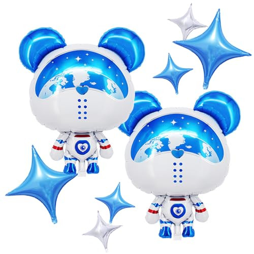 Zafete Blue And White Space Bear Balloons Inflatable Astronaut Star Balloons Outer Blue