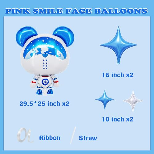 Zafete Blue And White Space Bear Balloons Inflatable Astronaut Star Balloons Outer Blue