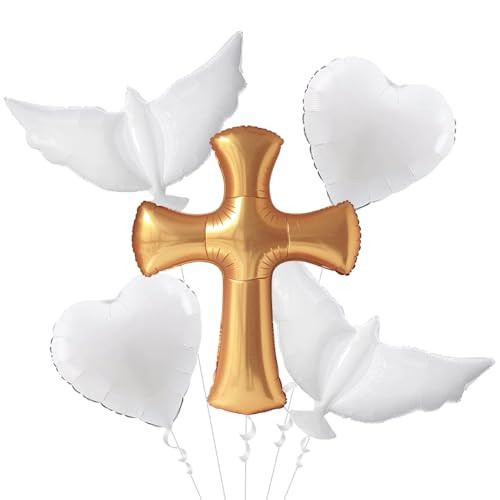 Zafete Baptism Cross Dove Balloons Memorial Release Themed Decor First Communion Balloon