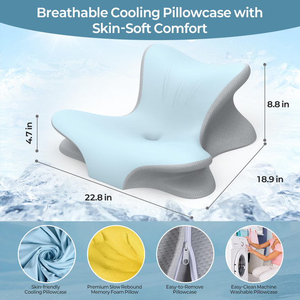 Tujami Cervical Neck Pillow For Pain Relief Ergonomic Reading Pillow For Bed Blue