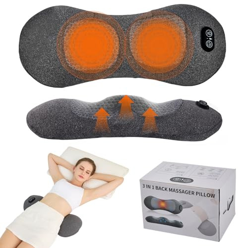 Huieo Rechargeable 3In1 Triple Fusion Back Massager Pillow Cordless Heated Lumbar Support