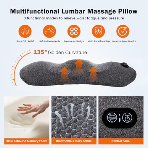 Huieo Rechargeable 3In1 Triple Fusion Back Massager Pillow Cordless Heated Lumbar Support